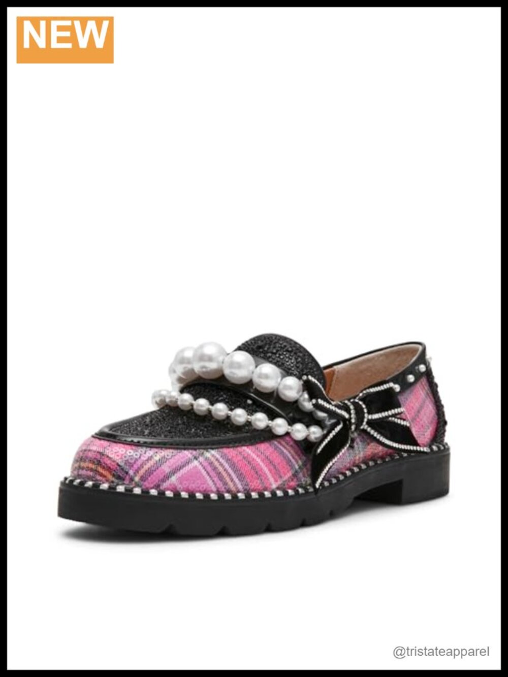Betsey Johnson Shiloh Plaid Loafer with Pearl Bow Slip-On
